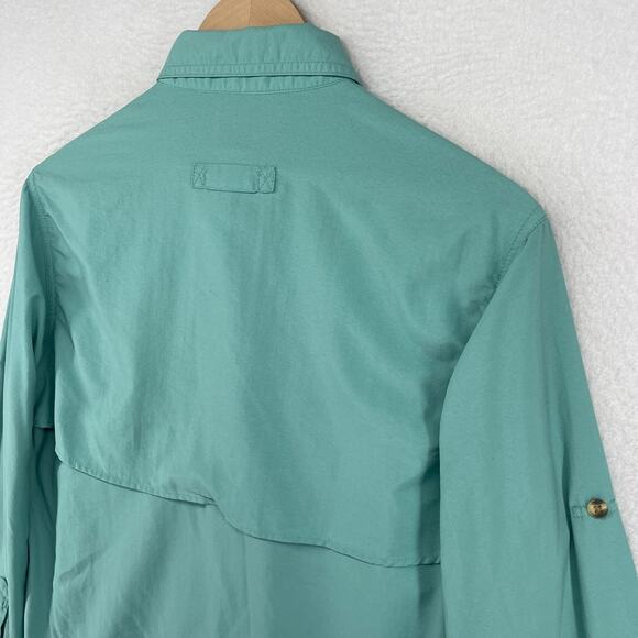 LL BEAN Shirt Womens M Vented Camp Fishing Roll Tab Sleeve Hunting Mesh Green - Picture 7 of 13
